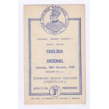 Chelsea v Arsenal 1948 30th October League Division 1 score & team change in pen