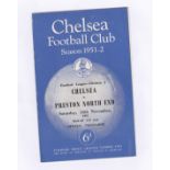 Chelsea v Preston North End 1951 24th November Football League Division 1 no staples team change &