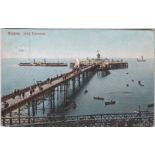 Postcards-Kent – Margate Jetty Extension-early colour view, Paddle Steamer, activity used 1907