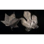 Jewellery-Caste Silver Leaves from actual leaves, one maple and one fig, hallmarked London 1908