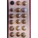 British Military Buttons (18 Small) WWI Including: Norfolk Regiment, Staffordshire Regiment, The