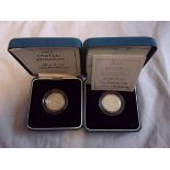 Great Britain 1999 and 2000-One Pound Silver Proofs-Royal Mint boxes + certificate (2)