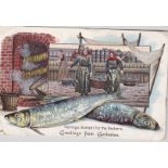Postcards-Norfolk-Gorleston 1907 used chromo postcard-Herrings (gutted) for packers-knight
