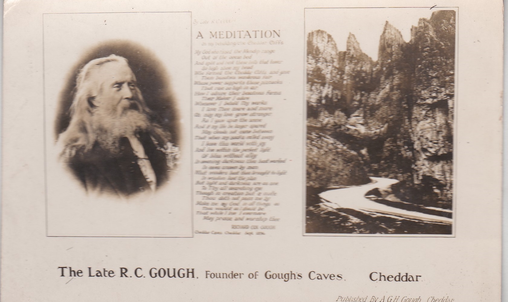 Postcards-Cheddar Caves-The Late R.C Gough portrait and Meditation used 1934