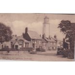 Postcards-Suffolk-Southwold-East Green and Light House – vintage auto, used 1952 one corner crease