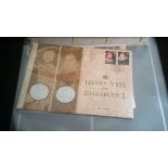 Stamp and Coins Great Britain - First Day Covers and philatelic + numismatic covers in two albums,