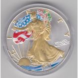 USA 2001 Coloured Gold Eagle Dollar- .999 silver coloured gold eagle, BUNC, with certificate