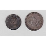 1746 George II Threepence GVF; and 1767 Sixpence without bends GVF (2)