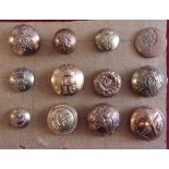 British Military Buttons (12) ranging from Victorian to WWI including: 5th Royal Irish, Queen's 16th
