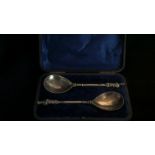 Jewellery-Two large silver apostle spoons, boxed, hallmarked Sheffield 1860 approx 18cm long-