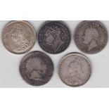 Shillings 1816,1825,1826,1887 good to fine and 1887 GF (5)