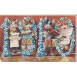Postcards-Year Date 1910-lovely colour postcard cats playing music insets-used Dec 3, 1909 –