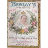 Victorian Price List -Bewlay’s-Tobacconists-To the Royal Family-Queen Victoria in colour, some cover