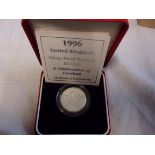 Great Britain 1996-European Football Two Pounds Silver Pied Fort-Royal Mint box and certificate