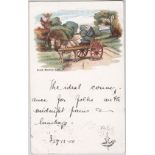 Postcards-1900 (Dec 27) used colour postcard ‘Irish Donkey cart’ used Edinburgh! Nice clean card