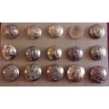 British Military Buttons (15 large) including: Queen's Royal Lancers, 12th Lancers, Tank Corps,