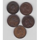 Farthings-1806,1826,1827,1830 + 1854-good fine to very fine (5)