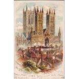 Postcards-Lincoln Cathedral-1903 used chrome tucks Cathedral series 638 very clean