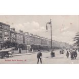 Postcards-London-Holland Park Avenue W. black and white street scene, activity, pub Martin, edge