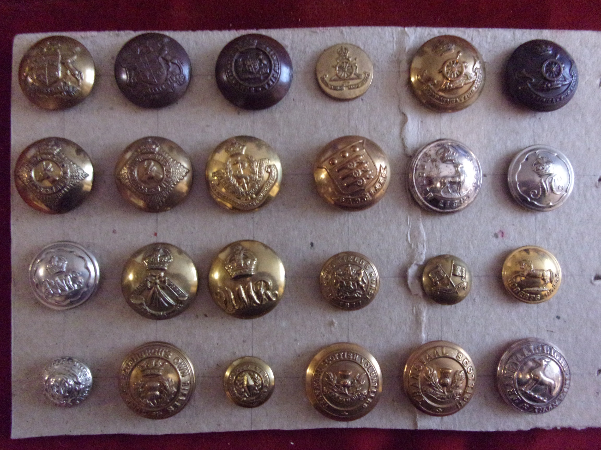 Commonwealth Military Button Collection (24 Large) African including: South African Infantry,