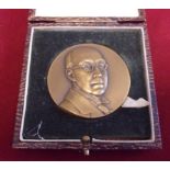 1960's Bronze Mole Memorial Medallion, given to R.A. Burden in original papier-mâché box.