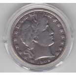 USA 1906D Half Dollar-.900 silver Dollar ‘Barber’ half dollar, fine with certificate.