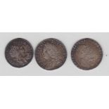 1675 Charles II 3d, 1758 George II 6d and 1797 George III 6d, GVF or better (3)