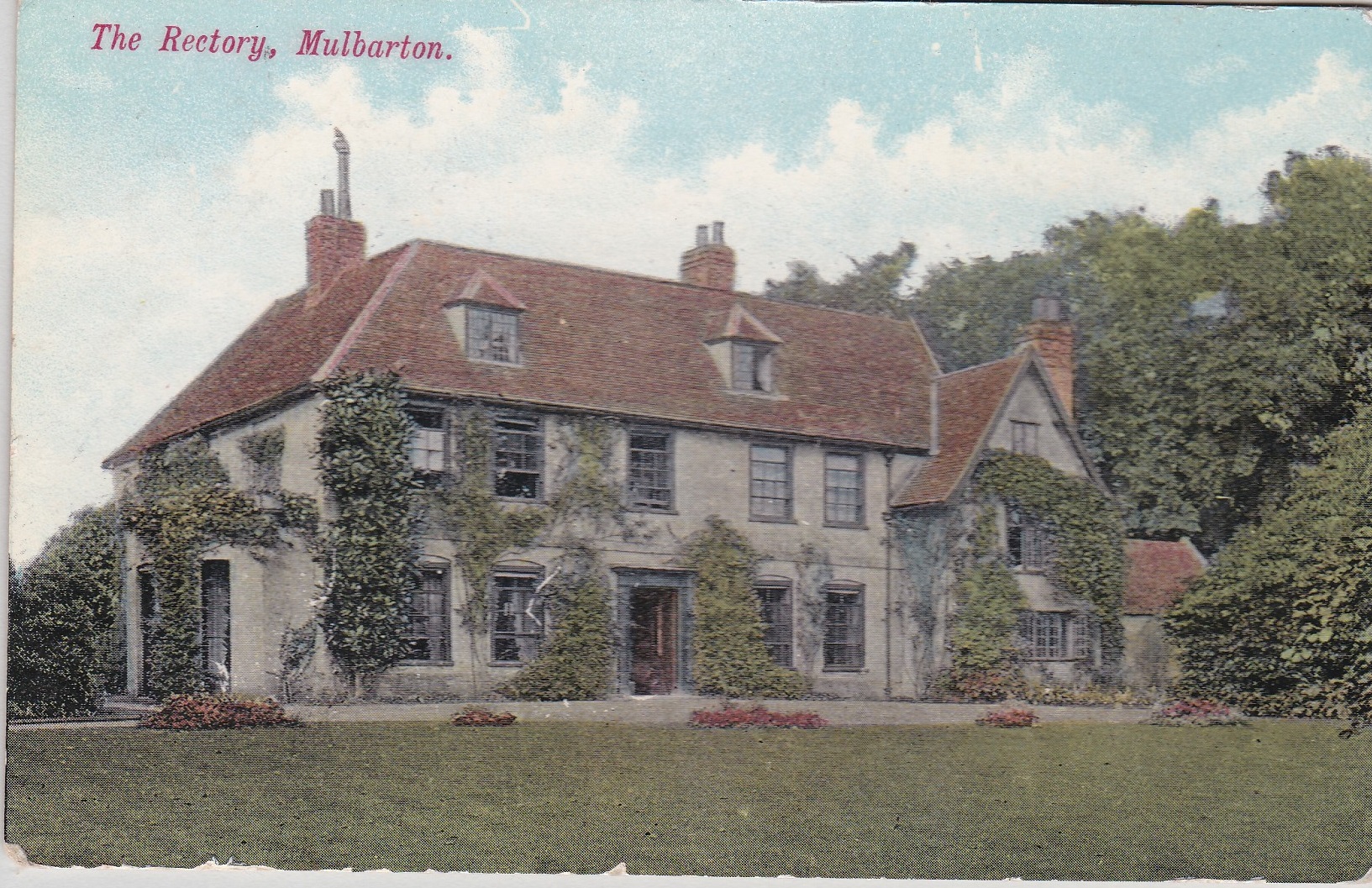 Postcards-Norfolk-Mulbarton rectory-colour view, used 1911 Mulbarton Thimble cancel