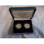 Great Britain 1999-2000-£1 Silver Proof Frosted, One Pound millennium two coins set, Royal Mint