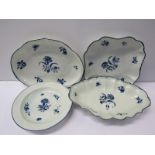 18th CENTURY WORCESTER "Gilly Flowers" pattern, oval shaped dessert dish, similar square dish and