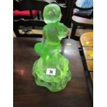 URANIUM GLASS, a green glass flower holder, Peter Pan and Wendy, 9.5" height