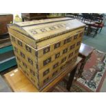 AMERICAN TRUNK, painted domed top trunk with combed decoration, 25" width 20" height