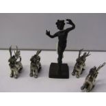METALWARE, set of 4 Eastern white metal dragon figures, together with classical style miniature