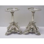 DRAGON TABLE CENTRES, pair of quality plated stemmed table centres, on fluted column supports and