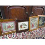 VICTORIAN WOOLWORK, collection of 4 mid 19th Century coloured needlework framed panels, 2 in