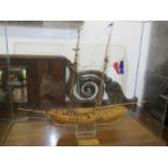 MARITIME, cabinet cased miniature model of French scooner Jacinthe, built by David Sutcliffe, 1990,
