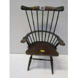 APPRENTICE PIECE, a provincial spindle comb back Windsor armchair, 15" height