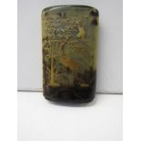 ORIENTAL LACQUER, tortoiseshell 2 section cigar case decorated with gilt raised lacquer of heron and