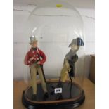 NAPOLEON, 20th Century felt doll of Napoleon with similar dandy doll under glass dome case, 17"