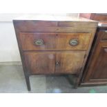 GEORGIAN MAHOGANY NIGHT STAND, with folding flaps to top, with fitted drawer and pot cupboard to