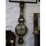 MERCURY BAROMETER, early 19th Century inlaid mahogany satin dial barometer with combined