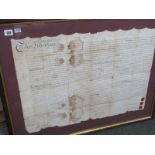 INDENTURE; A framed vintage indenture