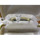 18CT YELLOW GOLD DIAMOND SOLITAIRE RING, pear cut diamond of good colour and clarity. Estimated at