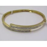 18ct HINGED DIAMOND BANGLE, well matched chanel set rows of princess cut diamonds, approx 120, total