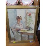 WILLIAM HOGGATT, signed watercolour, "Seated Lady reading Book", 14" x 10"