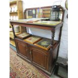 VICTORIAN BUFFET, mahogany twin cupboard base mirror backed 2 tier buffet, 52" width