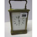 CARRIAGE CLOCK, brass cased bevelled glass carriage clock by John Walker, Paris, coiled bar strike