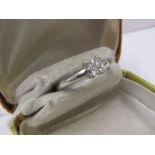 18ct WHITE GOLD DIAMOND RING, 4 illusion set pricess cut diamonds in solitaire style mount, total