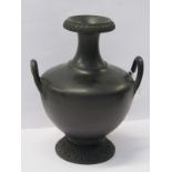 WEDGWOOD BASALT, a classical design twin handled basalt vase, date letter for 1861, 6.5"