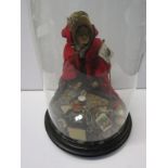 PEDDLER DOLL, early 20th Century peddler doll under glass dome, 14" height